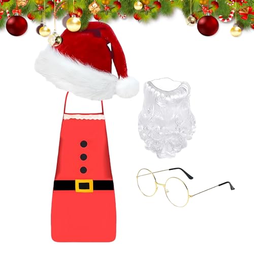 Mbiyhgta Santa Anzug | Weihnachtsmann Bart Brille Set | Kostüm für Erwachsene Damen Herren mit Hut Schürze | Verkleidung Cosplay Weihnachtsfeier Bühnenauftritt von Mbiyhgta