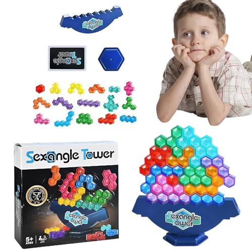 Stapelbare Balance-Turm-Blöcke, stapelbare Balance-Bausteine, sechseckiges Baustein-Set: Lernspielzeug für Kinder und Erwachsene, Partyzubehör für Spiele von Mbiyhgta