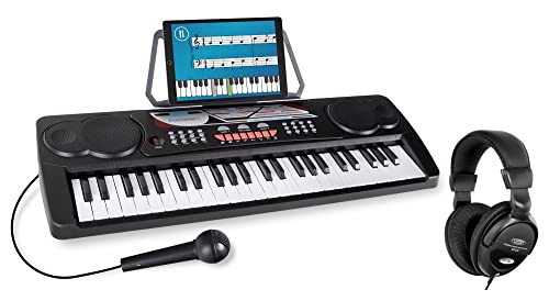 McGrey BK-4910BK Keyboard Set - Kinder Keyboard mit 49 Tasten - Einsteigerkeyboard mit 16 Sounds und 10 Rhythmen - Piano mit Mikrofon für Gesang und Notenständer - Inkl. Kopfhörer - Schwarz von McGrey