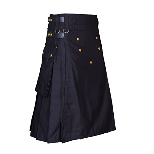 Kilt für Herren – Schottischer Hybrid-Sport-Kilt für Herren, stilvolle Kilts für Hochzeitskleidung, Schwarzer Kilt, 36 von McWilliams