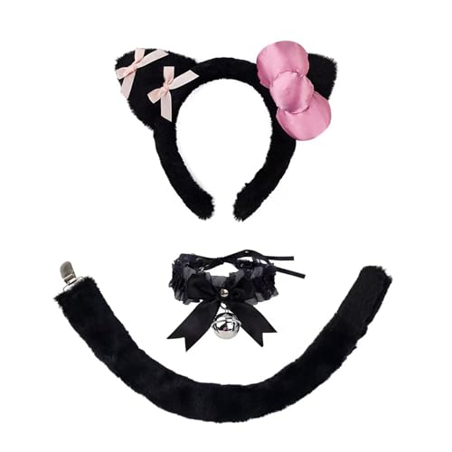 MCOOLAR Kostüm Zubehör Set für Frauen - Plüsch Ohren Stirnband Glocke Choker Schwanz - Cosplay Dress Up für Halloween Party, Schwarz, Einheitsgröße MCOOLAR Kostüm Zubehör Set für Frauen - Plüsch Ohren Stirnband Glocke Choker Schwanz - Cosplay Dress Up für Halloween Party, Schwarz, Einheitsgröße von Mcoolar