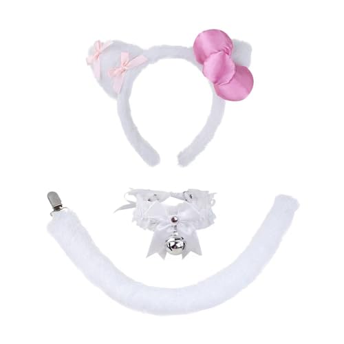 MCOOLAR Kostüm Zubehör Set für Frauen - Plüsch Ohren Stirnband Glocke Choker Schwanz - Cosplay Dress Up für Halloween Party, Weiss/opulenter Garten, Einheitsgröße MCOOLAR Kostüm Zubehör Set für Frauen - Plüsch Ohren Stirnband Glocke Choker Schwanz - Cosplay Dress Up für Halloween Party, Weiss/opulenter Garten, Einheitsgröße von Mcoolar