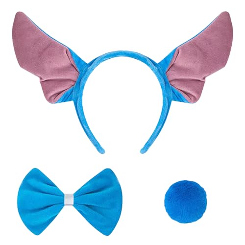 MCOOLAR Tierkostüm-Set, biegbare Ohren, Stirnband, Schwanz und Fliege, lustiges Plüsch-Halloween-Cosplay-Zubehör, Blau, Einheitsgröße MCOOLAR Tierkostüm-Set, biegbare Ohren, Stirnband, Schwanz und Fliege, lustiges Plüsch-Halloween-Cosplay-Zubehör, Blau, Einheitsgröße von Mcoolar