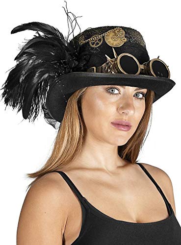 MW Steampunk Hut Zylinder mit Brille und Federn von Mcties