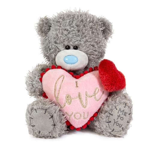 Me to You Tatty Teddy 'Love You' Bär mit Pompon-Herz, offizielle Valentinstagskollektion, 15 cm, Grau Me to You Tatty Teddy 'Love You' Bär mit Pompon-Herz, offizielle Valentinstagskollektion, 15 cm, Grau von Me To You Bear