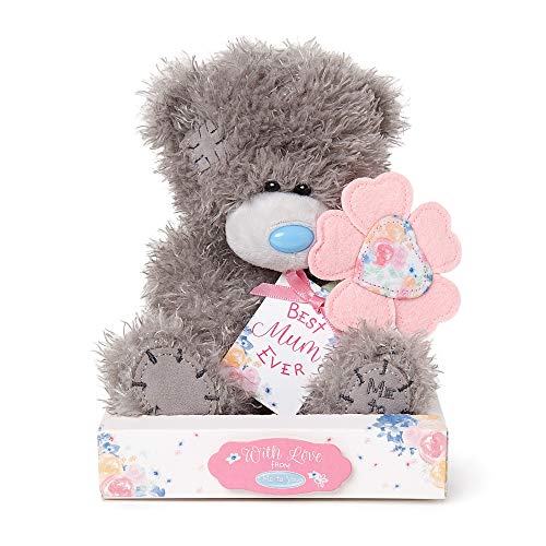 Me To You Tatty Teddy mit bestickter Blume und Geschenkanhänger Best Mum Ever, offizielle Kollektion, blau, grau, rosa von Me to You