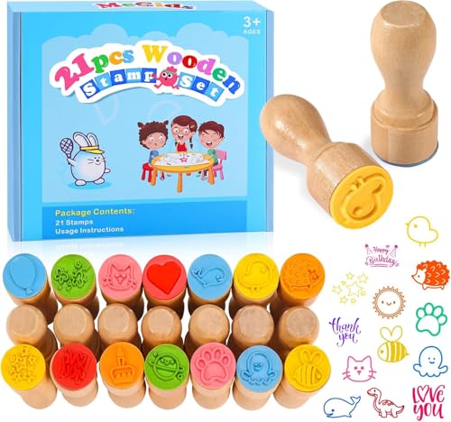 MeCids Stempel für Kinder, 21Pcs Holz Stempel Set, Tier Stempel Stern Regenbogen Nette Muster Stempel für Kinder Geburtstagsgeschenk Party Gunst MeCids Stempel für Kinder, 21Pcs Holz Stempel Set, Tier Stempel Stern Regenbogen Nette Muster Stempel für Kinder Geburtstagsgeschenk Party Gunst von MeCids
