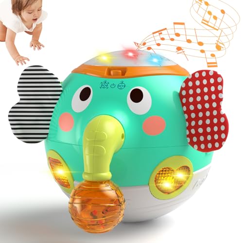 Elefant Spinning Ball Musikspielzeug mit Lichtern und Geräuschen, pädagogische Aktivitäten Sensorisches Babyspielzeug für 6 bis 18 Monate, Krabbelspielzeug für 1 Jahr alte Jungen Mädchen von MeHoo