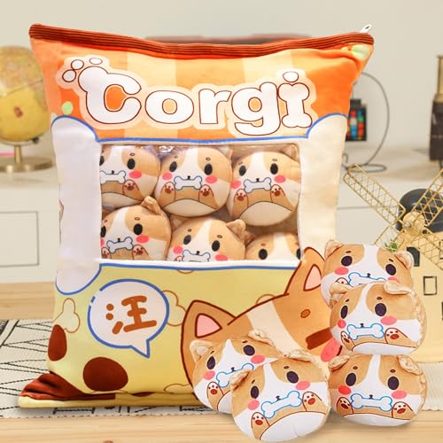 MeHoo Katze Plüsch Kissen, Pudding Peluche, Katze Pudding Kissen, Snack Kissen Kuscheltier, Reißverschluss Design, Abnehmbar, Gefüllt mit kleinen Puppen innen (Hund) von MeHoo
