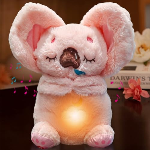 Schlummer Koala Kuscheltier mit Rhythmischen Atembewegung, Musik und Warmes Licht, Atmender Koala Plüschtier, Baby Einschlafhilfe Neugeborenen Geschenk (Rosa) von MeHoo