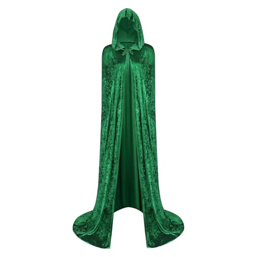MeXYZ Unisex-Samt-Umhang mit Kapuze, Halloween-Kostüm, Kapuzenumhang, Hexe, Zauberer, Vampir, Cosplay-Kostüm (Grün, L) von MeXYZ