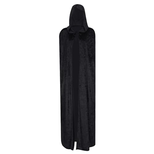 MeXYZ Unisex-Samt-Umhang mit Kapuze, Halloween-Kostüm, Kapuzenumhang, Hexe, Zauberer, Vampir, Cosplay-Kostüm (Schwarz, M) von MeXYZ