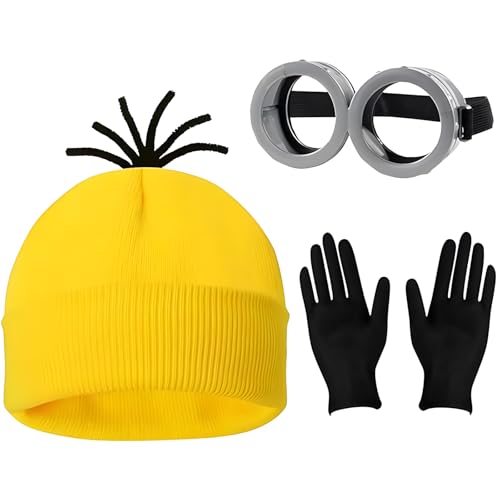 3 Stück Minion Kostüm Zubehör, Karneval Kostüm für Erwachsene Kinder, Gelbe Hut + Brille + Handschuhe für Halloween Dress Up 3 Stück Minion Kostüm Zubehör, Karneval Kostüm für Erwachsene Kinder, Gelbe Hut + Brille + Handschuhe für Halloween Dress Up von MeYuxg