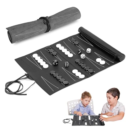 Backgammon Spiel Set,Reise Backgammon Set, Klappdesign Spielesammlung Rollbares Backgammon,Klassisches Backgammon Brettspiel Tragbares Reise Strategie Backgammon für 2 Spieler,36.5 * 26cm von MeYuxg
