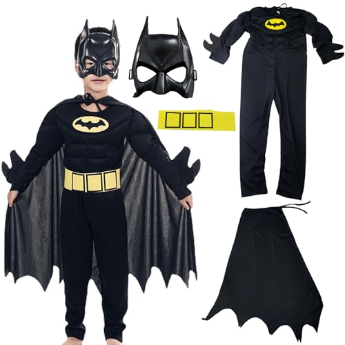 Batman Kostüm mit Katman Maske, Batman-Kostüm für Jungen with Padded Muscles, Cosplay, Halloween-Karnevalskostüme (120cm) von MeYuxg