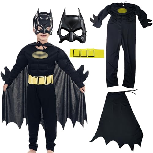 Batman Kostüm mit Katman Maske, Batman-Kostüm für Jungen with Padded Muscles, Cosplay, Halloween-Karnevalskostüme (130cm) von MeYuxg