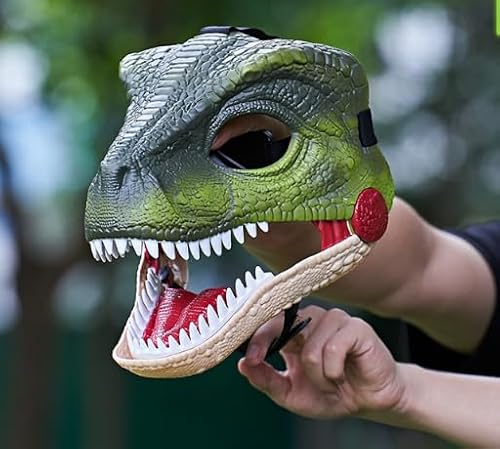 Elektrische Dino Maske, Halloween Masken Horror, Realistische Textur, Grusel Maske mit Beweglichem Mund und Dinosaurierschrei, Verstellbare Dino Mask für Kinder Erwachsene von MeYuxg