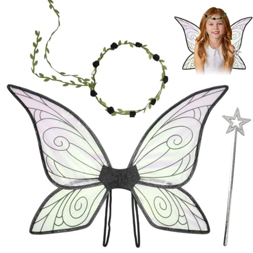 Feenflügel Kostüm Set,Damen Mädchen Schmetterlings Feenflügel Elfenflügel,mit Blumenkranz Zauberstab Flügel Kostüm,Feenflügel Kinder für Karneval Weihnachten Rollenspiele Comic Con Themed(Schwarz) Feenflügel Kostüm Set,Damen Mädchen Schmetterlings Feenflügel Elfenflügel,mit Blumenkranz Zauberstab Flügel Kostüm,Feenflügel Kinder für Karneval Weihnachten Rollenspiele Comic Con Themed(Schwarz) von MeYuxg
