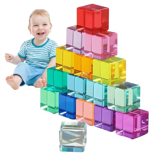 MeYuxg 16 Stück Regenbogen-Bausteine-Set,Transparente Regenbogen-Acryl,Lichtbausteine,Acryl Bausteine Kinder,Sensorik bausteine für ab 3 Jahren von MeYuxg