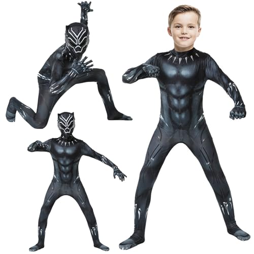 MeYuxg Black Panther Kostüm Kinder, Black Panther Kostüm Fans Superhelden Kinder Jumpsuit, für Halloween Karneval Cosplay Kostüme (110-120) von MeYuxg
