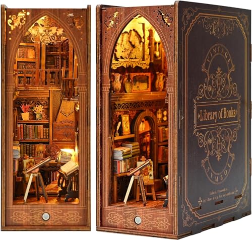 MeYuxg Book Nook Harry Potter Bibliothek, Book Nook Gartenhaus mit LED-Licht, 3D Creative Booknooks Harry Potter Puzzle aus Holz für Basteln, DIY Miniature House, Miniatur Deko Geschenke (Bibliothek) von MeYuxg