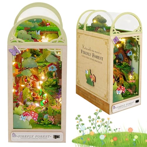 MeYuxg Book Nook Kit, DIY Miniatur Haus mit Möbeln und LED-Lampe,3D-Puzzle-Buchstützen Book Nook -Einsatzset,Diorama Buchstütze,Bücherregal Deko, Geburtstags-Feiertagsgeschenke(Firefly Forest) von MeYuxg