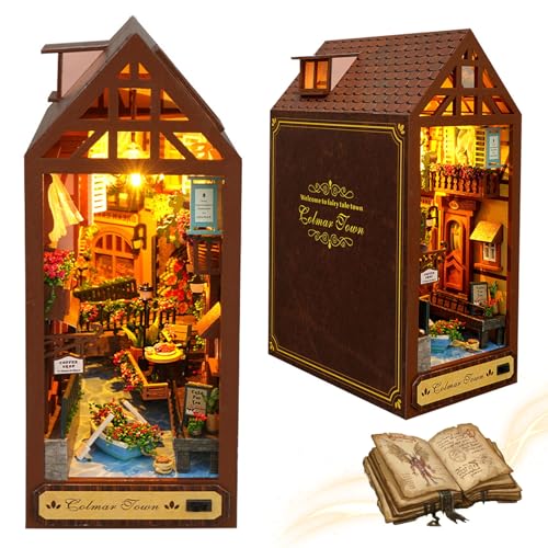 MeYuxg Book Nook Kit, DIY Miniatur Haus mit Möbeln und LED-Lampe,3D-Puzzle-Buchstützen Book Nook -Einsatzset,Diorama Buchstütze,Bücherregal Deko, Geburtstags-Feiertagsgeschenke(Jahre) von MeYuxg