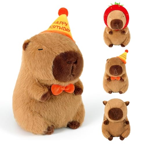 MeYuxg Capybara Kuscheltier, 22cm Capybara Plüschtier mit Geburtstagshut, Niedliches kindliches wasserschwein Kuscheltier, Weiches Capybara Plüschtier, Geschenk, Home Deko(Geburtstagshut, 22cm) von MeYuxg