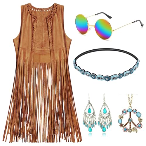MeYuxg Hippie Kostüm Karnevalskostüm, Hippie Kostüm Karnevalskostüm, 70er-Jahre-Outfit, Kostüme von Kostümen mit Hippie Accessoires, Frauenkarnevalskostüm Damen Hippie Karnevalskostüme (M) von MeYuxg