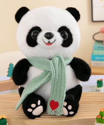 MeYuxg Kuscheltier Panda, 25CM Pandabär Kuscheltier,PP-Baumwolle Kuscheltier Pandabär, Panda Kuscheltier für Jungen, Mädchen und Erwachsene,Geburtstag, Weihnachten,Partygeschenke(Grüner Schal) von MeYuxg