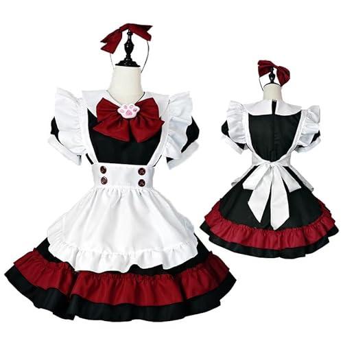 MeYuxg Maid Outfit, Anime French Maid Dress, Faschingskostüm, Niedliche Maid Cosplay Kleid, Halloween Kostüm Damen, Großer Roter Bogen, Katze Kralle, Kopfschmuck - 5-Teiliger Set (M) von MeYuxg
