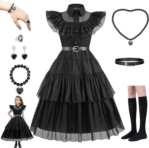 MeYuxg Mittwochskostüm für Kinder, Mädchen-Halloween-Kostüm, Mädchen-Halloween-Kostüm für Mittwoch, Addans-Kleid, Gothic-Lolita-Kleid, Mädchen, Mittwochskostüm (130) von MeYuxg