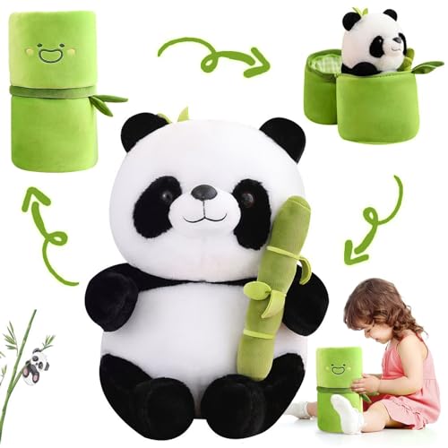 MeYuxg Roter Panda Kuscheltier, 25cm Kuscheltier Panda mit Bambus, Spielzeugpuppe für Jungen und Mädchen, Plüschpanda Versteckt in Einer Bambusröhre, Panda-Geschenk von MeYuxg