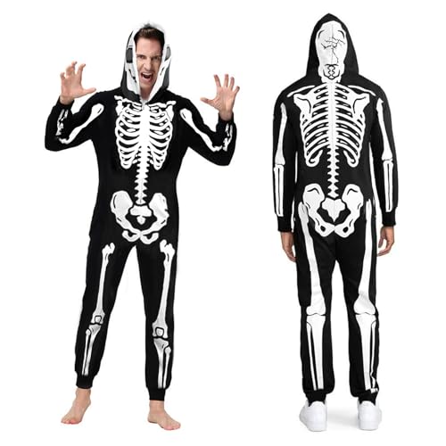 MeYuxg Skelett Kostüm Damen Herren, Unisex Onesie, Halloween Pyjama für Erwachsene, Halloween Anzug, Halloweens Jumpsuit für Karneval Cosplay(XXL) von MeYuxg