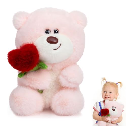 MeYuxg Teddybär, 28CM Teddy mit Herz Rose, Weich Süß Teddybär Valentinstag, Herz Kuscheltier Geeignet für Jungen, Mädchen und Erwachsene, Geburtstag, Party, Valentinstagsgeschenk(Rosa) von MeYuxg