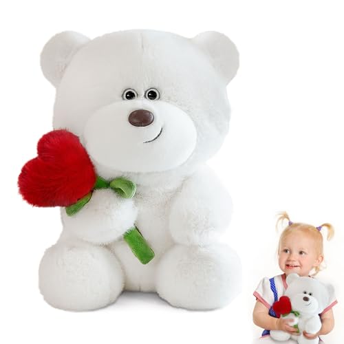 MeYuxg Teddybär, 28CM Teddy mit Herz Rose, Weich Süß Teddybär Valentinstag, Herz Kuscheltier Geeignet für Jungen, Mädchen und Erwachsene, Geburtstag, Party, Valentinstagsgeschenk(Weiß) von MeYuxg