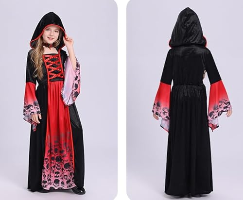 MeYuxg Vampir Kostüm Kinder, Halloween Kostüm Mädchen, Schwarz Rot Gothic Vampirin Queen Dress Up Party Verkleidung, Vampir Kleid für Halloween Fasching Karneval (S) von MeYuxg