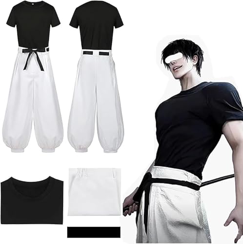 MeYuxg Toji Fushiguro Cosplay Kostüm, Anime Cosplay Kostüm, Schwarze Kurze Ärmel/Weiße Hose, Karneval Kostüm Erwachsener Anime Kostüm für Halloween Rollenspiele Bühnenaufführungen, XXXL von MeYuxg