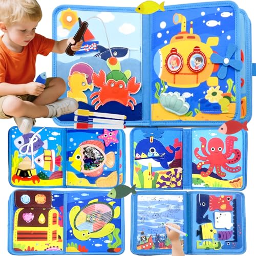 Meafeng® Busy Board Spielzeug ab 1 2 3 Jahre, Meeres Thema Quiet Book Spielzeug ab 2 Jahre, Activity Board für Reise Auto Flugzeug, Motorikspielzeug Kinderspielzeug, Busy Book Geschenk Jungen Mädchen von Meafeng