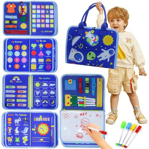Meafeng Busy Board, Montessori Spielzeug ab 3 Jahre, Activity Board Montessori, Quiet Activity Book Educational Motorikspielzeug, Geschenk Junge Mädchen für Geburtstage, Partys, Vorschulen(Blau) von Meafeng