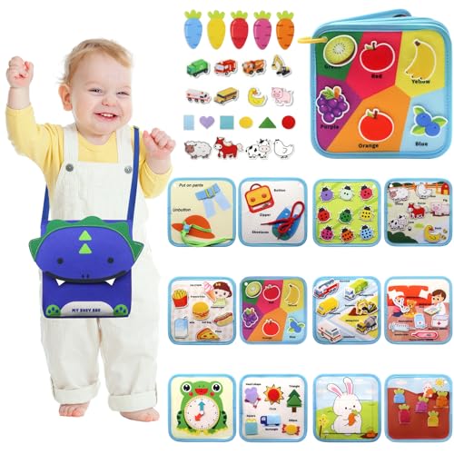 Meafeng Busy Board 12 Seiten in 1, Filz Quiet Book Activity Board für Kleinkinder, Motorikspielzeug für Frühe Bildung, Sensorik, Baby Lernspielzeug, Montessori Spielzeug ab 1 2 3 4 Jahr(Dino) von Meafeng