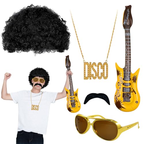 5 Stück Hippie Kostüm Zubehör,Hippie Perücken,Perücke Disco Hippie Kostüm Set,Herren Hippie Perücken Kostüm Zubehör Set,60er 70er 80er Jahre Perücke Karneval Halloween Cosplay Kostüm Thema Party 5 Stück Hippie Kostüm Zubehör,Hippie Perücken,Perücke Disco Hippie Kostüm Set,Herren Hippie Perücken Kostüm Zubehör Set,60er 70er 80er Jahre Perücke Karneval Halloween Cosplay Kostüm Thema Party von Meanju