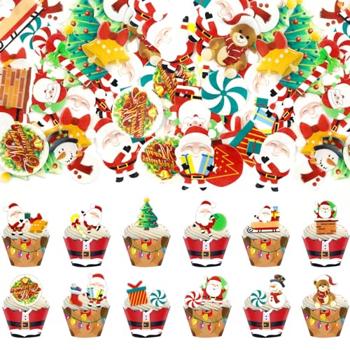 60 Stück Weihnachten Essbare Tortendeko, Zucker Dekoration Weihnachten, Torten Deko Weihnachten, Kuchen Deko Weihnachten, Streudeko Weihnachten, Backzubehör Weihnachten von Meanju