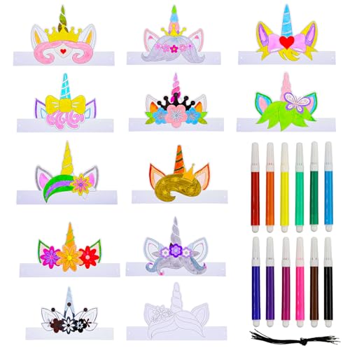 Einhorn Kinderkronen zum Ausmalen, 12 Farbigen Stiften +12 Einhorn Maske, Einhorn Basteln Masken, Einhorn Kreativ Partymasken, Einhorn Masken Bastelsets, Einhornmaske Set, Kinderparty Spiele Bastelset Einhorn Kinderkronen zum Ausmalen, 12 Farbigen Stiften +12 Einhorn Maske, Einhorn Basteln Masken, Einhorn Kreativ Partymasken, Einhorn Masken Bastelsets, Einhornmaske Set, Kinderparty Spiele Bastelset von Meanju