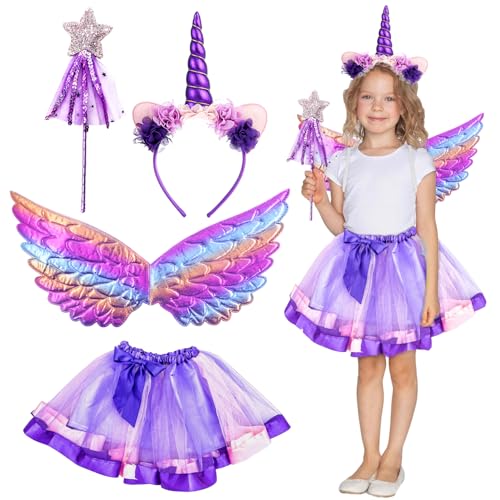 Einhorn Kostüm Prinzessin Set,4 Stück Einhorn Kostüm Kinder,mit Einhorn Haarreif Einhorn Flügel Zauberstab Tüllrock,Einhorn Geschenk für Mädchen 3-9 Jahre Karneval,Cosplay,Halloween,Kindergeburtstag Einhorn Kostüm Prinzessin Set,4 Stück Einhorn Kostüm Kinder,mit Einhorn Haarreif Einhorn Flügel Zauberstab Tüllrock,Einhorn Geschenk für Mädchen 3-9 Jahre Karneval,Cosplay,Halloween,Kindergeburtstag von Meanju