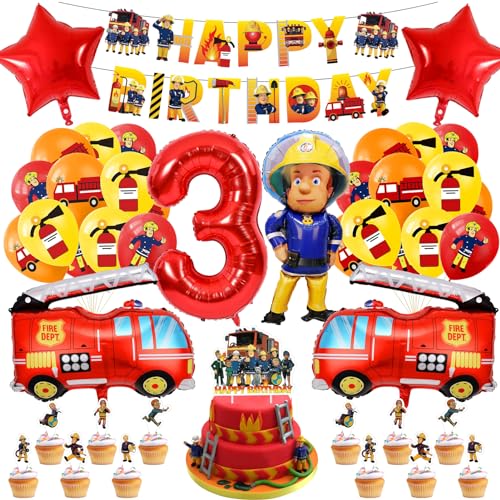 Feuerwehr Geburtstag Deko 3 Jahre 32 Stück, Feuerwehrauto 3 Geburtstag Luftballon, Kindergeburtstag Feuerwehrauto Deko, Feuerwehrmann Geburtstagsdeko, Geburtstagsdeko 3 Jahre Junge von Meanju