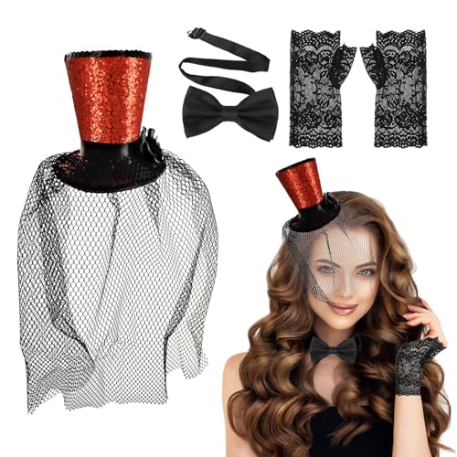 Meanju 3 Stück Mini Top Hut Haarreif Set,mit Spitzenhandschuhe und Schwarz Fliege,Schwarz Zylinder Hut Haarreif,Karneval Party Kopfschmuck Accessoires,für Halloween Karneval Cosplay Kostüm Zubehör Meanju 3 Stück Mini Top Hut Haarreif Set,mit Spitzenhandschuhe und Schwarz Fliege,Schwarz Zylinder Hut Haarreif,Karneval Party Kopfschmuck Accessoires,für Halloween Karneval Cosplay Kostüm Zubehör von Meanju