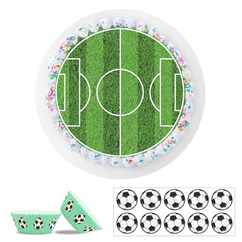 Meanju Essbare Tortendeko für Kinder, Tortendeko Fussball Essbar, 2er Set Fußball Essbarer Tortenaufleger + 25x Muffinaufleger, Fußball-Cupcakeförmchen als Geburtstagsdeko Meanju Essbare Tortendeko für Kinder, Tortendeko Fussball Essbar, 2er Set Fußball Essbarer Tortenaufleger + 25x Muffinaufleger, Fußball-Cupcakeförmchen als Geburtstagsdeko von Meanju