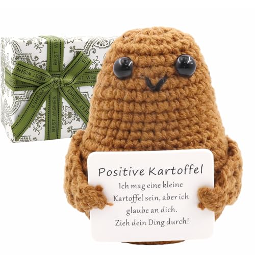 Meanju Positive Potato,Kreative Strickwolle Kartoffel Puppe,Pocket Hug Positive Kartoffel,Kreative Plush Plushie,Mutmacher Geschenk,Verpackung von Geschenkboxe,Geschenke für Freund von Meanju