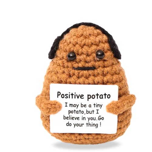 Meanju Positive Potato,Pocket Hug Positive Kartoffel,Strickwolle Kartoffel Puppe mit Kopfhörer,Lustige Plüschtiere mit Positiver Energiekarte,Mutmacher Geschenk von Meanju